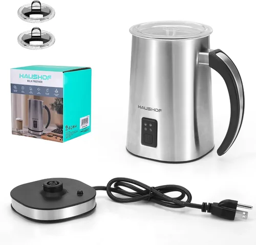 Miniatura 8 de HAUSHOF Espumador de leche, espumador de leche eléctrico 4 en 1 y vaporizador, gran capacidad, máquina de chocolate caliente, máquina automática