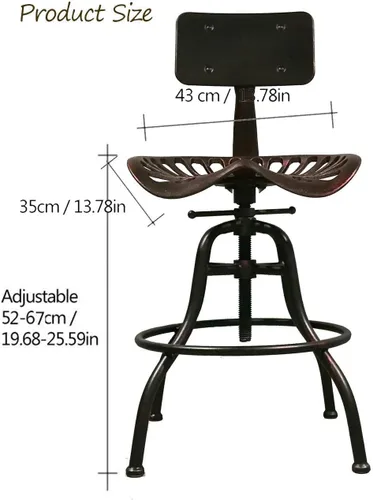 Miniatura 3 de Diseño industrial Metal Ajustable Altura Respaldo Silla Tractor Vintage Silla Silla Taburete de bar (Plata)