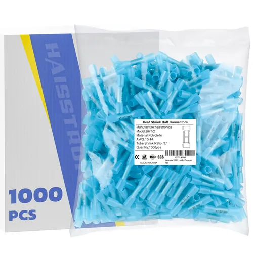 Miniatura 12 de 500 piezas de conectores de tope termorretráctiles rojos AWG22-16, conectores de cable termorretráctiles de grado marino haisstronica, cobre rojo