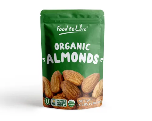 Miniatura 10 de Food to Live Almendras orgánicas de California, 8 onzas, sin OMG, enteras, sin sal, sin tostar, keto, nueces veganas a granel. Rico en vitamina E.