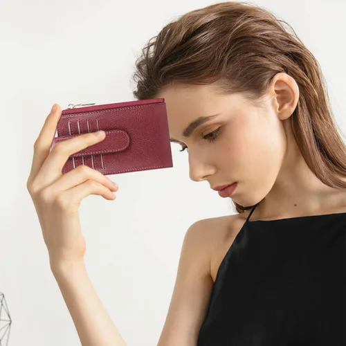 Miniatura 6 de FALAN MULE Billetera para AirTag para mujer con funda integrada para AirTag, AE-Borgoña, Billetera plegable con Airtag