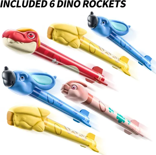 Miniatura 6 de Lanzador de Cohetes de Dinosaurio TEMI - 6 Cohetes de Dino, Lanzamiento de hasta 100 pies, Divertido Juguete para Niños al Aire Libre