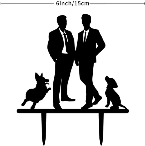 Miniatura 5 de Decoración rústica para tartas de boda del mismo sexo, silueta de novios, decoración para tartas de boda con Rottweiler y Basset Hound Novio y Novio