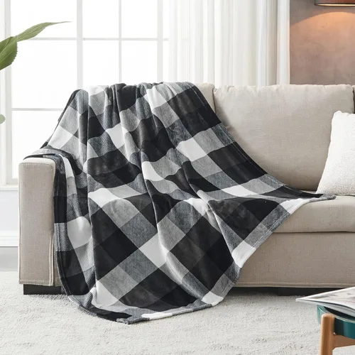 Miniatura 2 de SOCHOW Buffalo - Manta de franela de forro polar de 50 x 60 pulgadas, suave, ligera, acogedora para todas las estaciones, color negro y blanco a