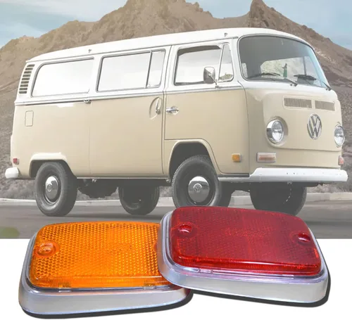 Paquete de 4 lentes laterales compatibles con los modelos Volkswagen Type-2 Bus 1975-1979 Hippie Bus Minibus Van y autos clásicos (cuerpo plateado)