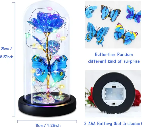 Miniatura 6 de Beauty and The Beast Regalos de Rosa para Mujeres, Rosa de Luz Eterna en Cúpula de Cristal, Regalos de Flor Rosa del Día de la Madre para Mamá Azul
