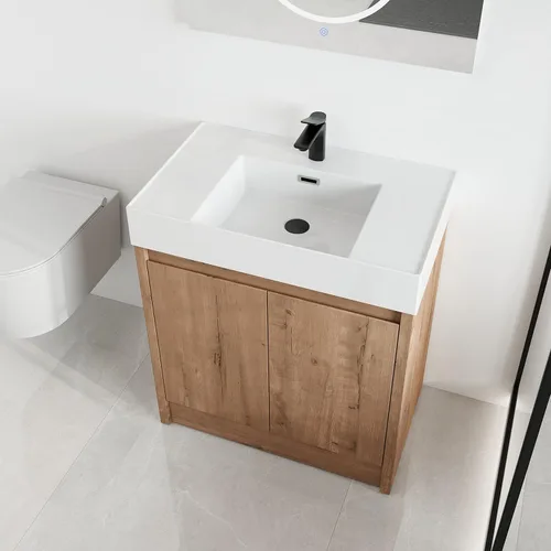 Miniatura 16 de Malwee Tocador de baño independiente de 24 pulgadas con lavabo, tocador de baño de pie de 24'', tocador moderno con 2 puertas y encimera de lavabo