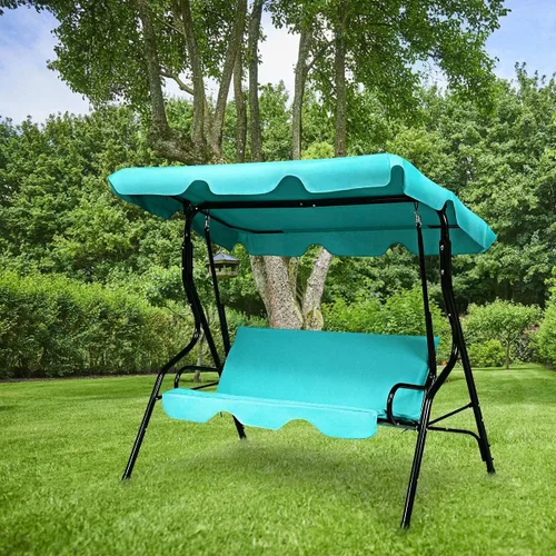 Miniatura 2 de Silla de columpio con toldo de 3 plazas, asiento acolchado impermeable para exteriores con toldo ajustable y extraíble, marco de acero, tela