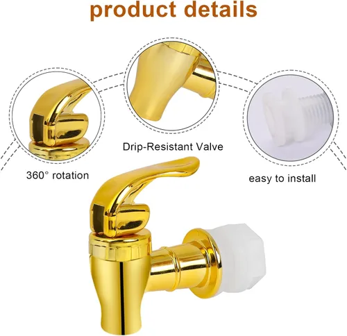 Miniatura 2 de Grifo para dispensador de bebidas, paquete de 2 boquillas doradas para dispensador de bebidas, grifo de estilo de empuje para dispensador