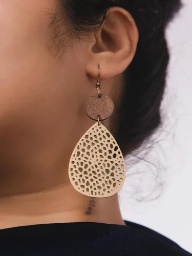 Miniatura 5 de MINACHI Bohemian Hollow Cut-Out Wood Leather Dangle Drop Earrings, Boho Chic Hippie Statement Jewelry Gift for Women
