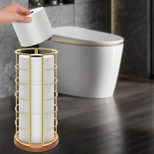 Miniatura 7 de NearMoon Soporte organizador de papel higiénico, almacenamiento para 3 rollos de papel higiénico, accesorio de baño de metal, soporte de rollo Dorado