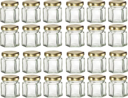 Miniatura 7 de Nakpunar 24 tarros hexagonales de vidrio de 1.5 oz con tapas negras - 1.5 fl oz