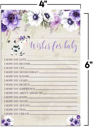 Miniatura 4 de Amanda Creation Tarjetas de deseos de bebé de vaca floral púrpura acuarela 20, 4 x 6 pulgadas, actividad divertida para baby showers, recuerdos