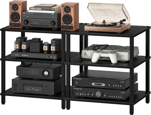Miniatura 16 de Soporte para reproductor multimedia AV de 3 niveles, gabinete estéreo, gabinete estéreo moderno, estante de consola de juegos, soporte de TV