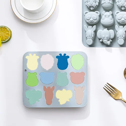 Miniatura 4 de Molde de silicona con forma de animal de 24 cavidades, incluye elefante, hipopótamo, león, oso, antiadherente, moldes para hornear para decoración