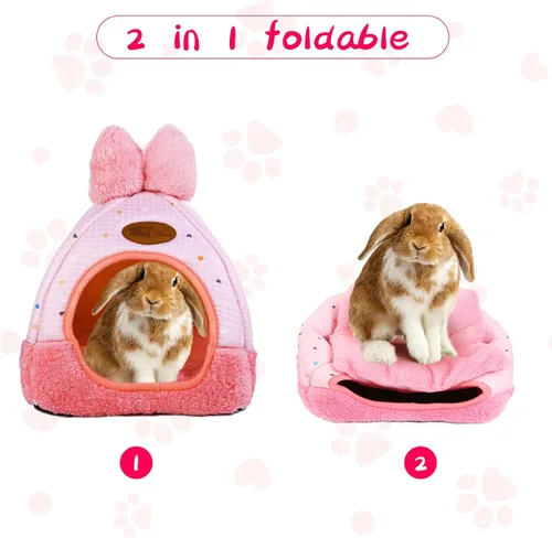 Miniatura 5 de Escondites de cama de conejo, hurones, ratas, erizos, jaula de chinchilla, accesorio para conejo, conejillo de indias, hámster, cama de conejo Rosa