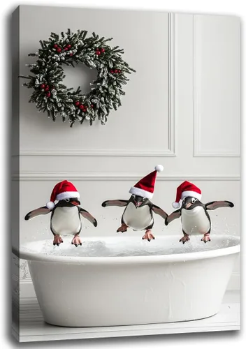 Miniatura 19 de Arte de pared de Navidad para baño, muñeco de nieve de Navidad en la bañera, impresión en lienzo de baño, escena clásica de Navidad, invierno
