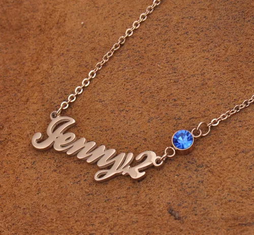 Miniatura 3 de LikeFun Collar con nombre personalizado para uso diario con piedra natal para niñas