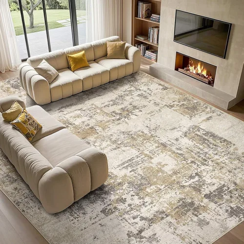 Miniatura 17 de Tortania Alfombra redonda lavable de 5 pies para sala de estar: Alfombra moderna abstracta neutra grande suave y delgada – Alfombra antideslizante