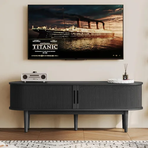 LINSY HOME Soporte de TV acanalado de 58 pulgadas para televisores de hasta 65 pulgadas, centro de entretenimiento moderno de mediados de siglo con