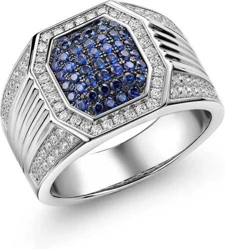Anillo de plata de ley 925 para hombre zafiro y moissanita creada en azul y blanco creada por GemStone King 192 quilates disponible en tallas 9 10