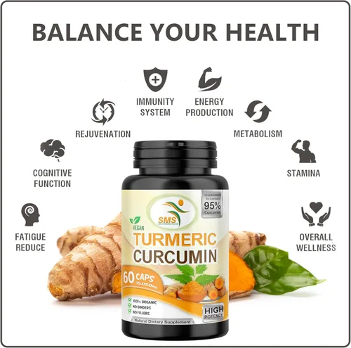 Miniatura 3 de Curcumina de cúrcuma de 1000 mg, sin rellenos, 95% curcuminoides con extracto de pimienta negra BioPerine, apoyo inmunológico natural, fabricado