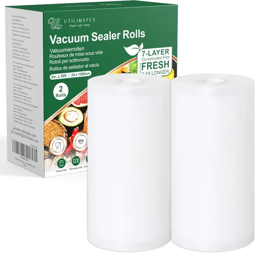 Bolsas selladoras al vacío para alimentos, bolsas selladoras al vacío resistentes sin BPA en rollos de 8 pulgadas, 50 pies, paquete de 2, ideal para