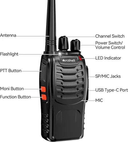 Miniatura 9 de Radios bidireccionales recargables de largo alcance con auriculares, paquete de 6 walkie talkies batería de iones de litio y cargador incluido