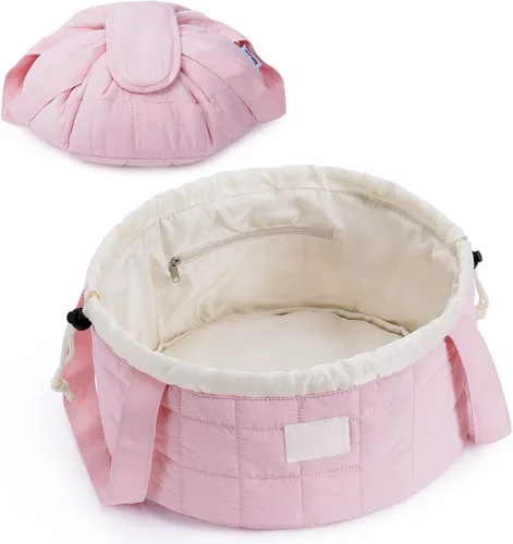 Miniatura 16 de Bolsa de maquillaje con cordón en forma de barril grande, bolsa de cosméticos, organizador de artículos de tocador para mujeres, A-Negro