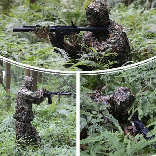Miniatura 2 de Zicac Outdoor – Traje de camuflaje Ghillie 3D con hojas para caza al aire libre – Ropa de camuflaje para la jungla y bosque