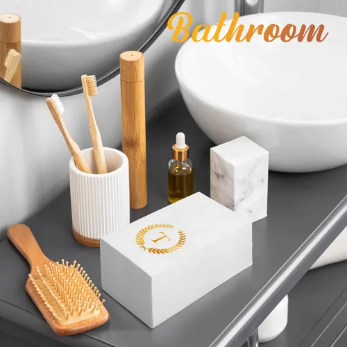 Miniatura 5 de Paquete de 200 servilletas desechables con monograma de lámina dorada con letra T, servilletas de mano desechables con inicial, para boda