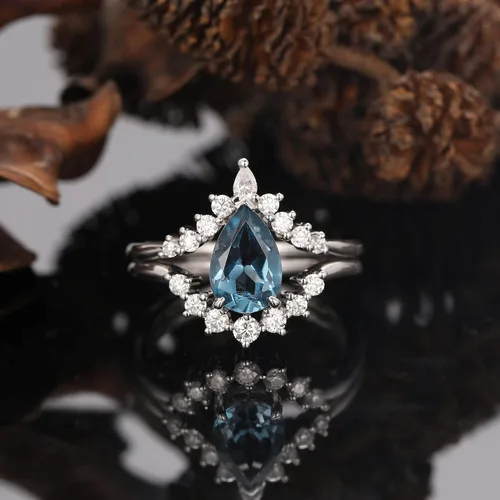 Miniatura 6 de Frayerr Anillo de moissanita Anillo de boda de plata de ley 925 Conjuntos de boda de topacio Anillo retro de 1.50 quilates natural de topacio