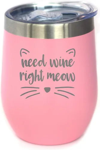 Miniatura 12 de Need Wine Right Meow - Vaso de vino de gato con tapa deslizante, vaso aislado de acero inoxidable sin tallo, regalos divertidos y bonitos