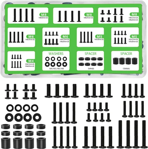 Nuyoah Tornillos de montaje de TV con caja organizadora, kit de tornillos universales para montaje de TV incluye tornillos de repuesto M4 M5 M6 M8,