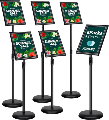 Miniatura 10 de Soporte de letrero de pie de pedestal de 11 x 17 pulgadas, soporte ajustable de aluminio para cartel con marco abierto para aviso/póster/anuncio