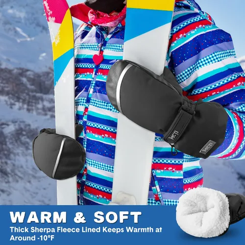 Miniatura 3 de MCTi - Manoplas de invierno impermeables con forro de sherpa y puño largo con cuerda