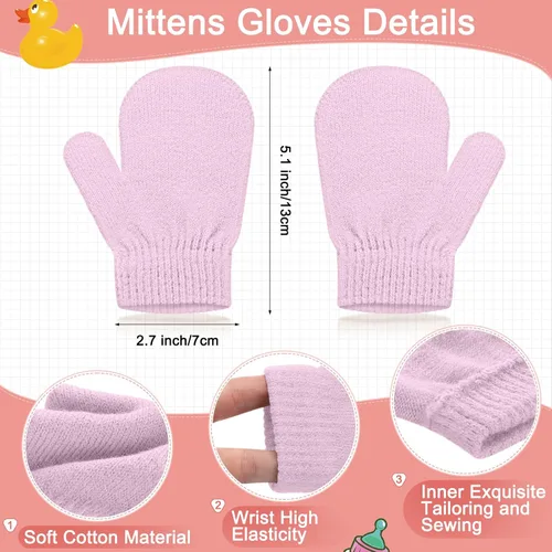 Miniatura 24 de SATINIOR 3 Set Toddler Hat Glove Set, Kids Winter Hats Warm Knitted Beanie Mittens Gloves with Bow for Baby Girls Boys 0-6Y