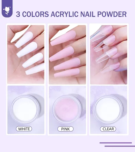 Miniatura 3 de Kit de uñas acrílicas con todo para principiantes, kit profesional de iniciación de uñas, polvo acrílico con purpurina de 24 colores y monómero