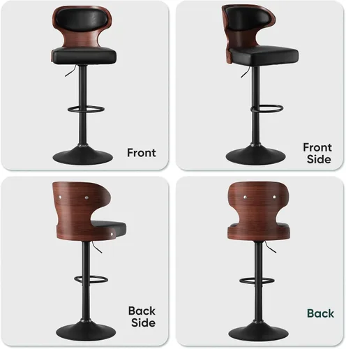 Miniatura 7 de Nalupatio Juego de 1 taburete de bar con altura ajustable de 24.5 a 33.5 pulgadas, taburetes de bar giratorios de madera curvada con respaldo