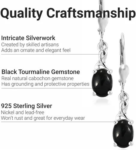Miniatura 3 de Black Tourmaline Earrings in 925 Sterling Silver - Tourmaline Crystal Dangle Leverback Earrings for Women