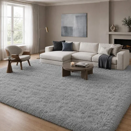 Miniatura 34 de Alfombra mullida de 5 x 8 pies, apta para mascotas, de fácil cuidado, ultra suave, con respaldo antideslizante, moderna alfombra de felpa mullida
