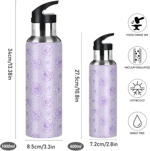 Miniatura 2 de Soft Pastel Style Roses Stainless Steel Vacuum Insulated Water Bottle 20 Oz, BPA-Free Sports Water Bottle Leakproof Water Bottles