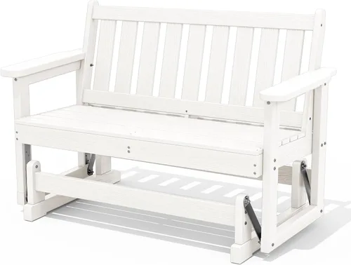 Miniatura 17 de SERWALL Silla Mecedora Deslizante para Exteriores, HDPE Resistente a Todo Clima, Sofá Biplaza para 2 Personas, Banco Mecedor para Exteriores con Gris