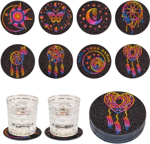 Miniatura 10 de 8 posavasos de pintura de diamante de mariposa 5D con almohadillas de corcho, diamantes de imitación de cristal, posavasos para manualidades