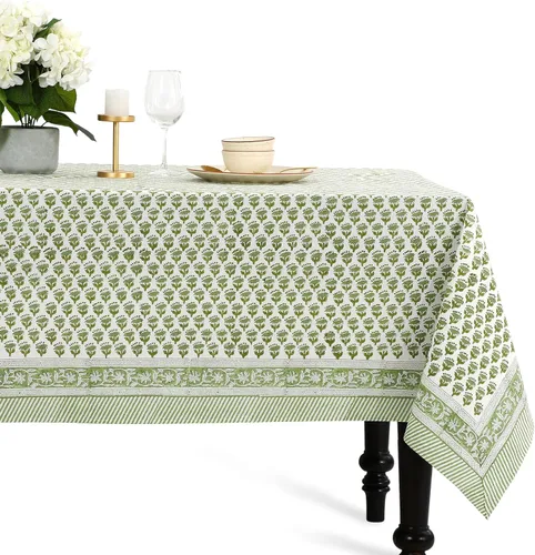 Miniatura 19 de CPC - Mantel cuadrado 100% algodón, 60 x 60 pulgadas, estampado de bloques indios, mantel para bodas, primavera/verano, barbacoa, verde ágata
