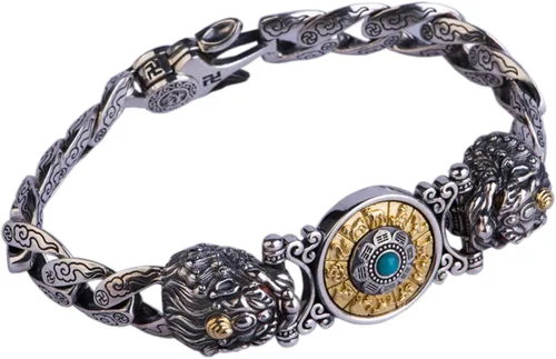 Atraer la riqueza dinero y buena suerte, rueda de oración tibetana + mantra OM + pulsera Vajra Pestle, pulsera giratoria de plata de ley S925 Feng