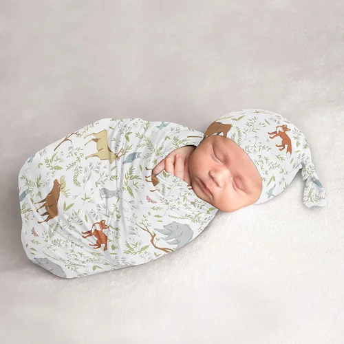 Miniatura 9 de Sweet Jojo Designs Mod Dino - Juego de 2 gorros y capullo para bebé, saco de dormir de punto elástico para bebé, recién nacido, saco de dormir, saco