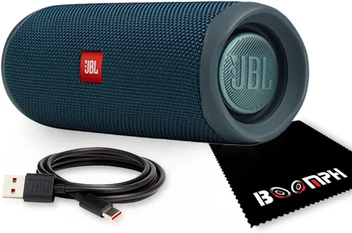 JBL Flip 5: Altavoz Bluetooth inalámbrico portátil, IPX7 resistente al agua - Azul - Solución completa de tela de rendimiento definitivo de Boomph