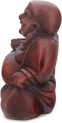 Miniatura 4 de Buddha Groove Estatua de Buda feliz de Polystone Hotei con acabado de caoba para uso en interiores