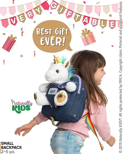 Miniatura 2 de Naturally KIDS Mochilas - Mochila para niños y niñas con animales de peluche - Regalos para niños y niñas de 3, 4, 5 años, 03 Unicornio Blanco